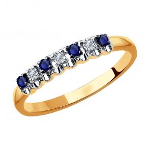 Золотое кольцо SOKOLOV с бриллиантом и сапфиром 2011114 фото