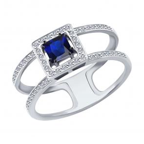 Кольцо из белого золота SOKOLOV с бриллиантом и сапфиром 2011160 фото