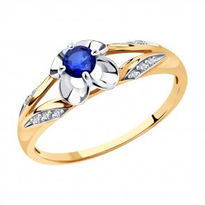 Золотое кольцо SOKOLOV с бриллиантом и сапфиром 2011228 фото