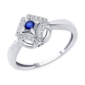 Кольцо из белого золота SOKOLOV с бриллиантом и сапфиром 2011263-3 фото