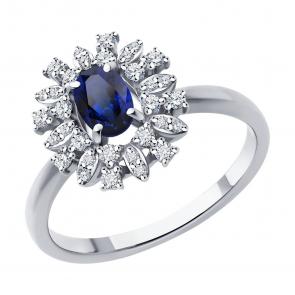 Кольцо из белого золота SOKOLOV с бриллиантом и сапфиром 2011278-3 фото