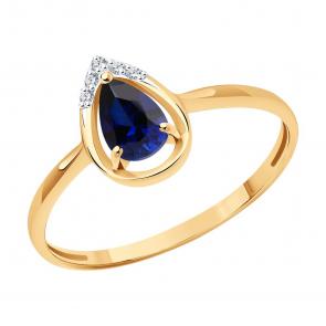 Золотое кольцо SOKOLOV с бриллиантом и сапфиром 2011329 фото