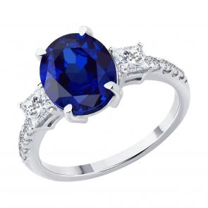 Кольцо из белого золота SOKOLOV с сапфиром и бриллиантом выращенным 2011343-3 фото