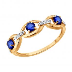 Золотое кольцо SOKOLOV с бриллиантом и сапфиром 2011385 фото