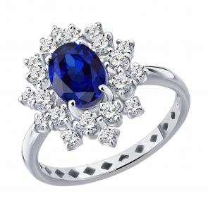 Кольцо из белого золота SOKOLOV с сапфиром и бриллиантом выращенным 2011387-3-5 фото