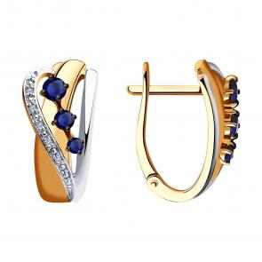 Золотые серьги SOKOLOV с бриллиантом и сапфиром 2020939 фото