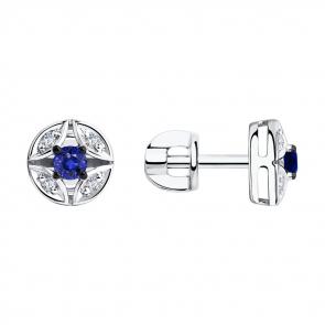 Серьги из белого золота SOKOLOV с бриллиантом и сапфиром 2020953 фото