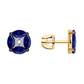 Золотые серьги SOKOLOV с бриллиантом и сапфиром 2020975 фото