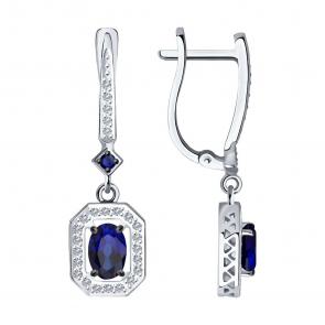 Серьги из белого золота SOKOLOV с бриллиантом и сапфиром 2020980 фото