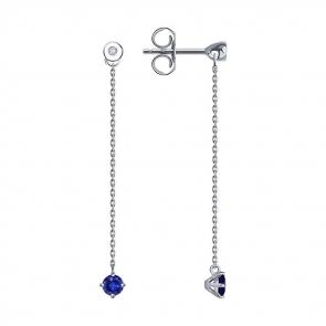 Серьги из белого золота SOKOLOV с бриллиантом и сапфиром 2021084-3 фото