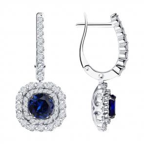 Серьги из белого золота SOKOLOV с бриллиантом и сапфиром 2021106-3 фото