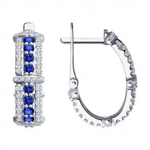 Серьги из белого золота SOKOLOV с бриллиантом и сапфиром 2021116-3 фото