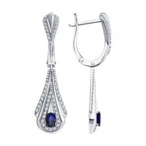 Серьги из белого золота SOKOLOV с бриллиантом и сапфиром 2021150-3 фото