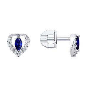 Серьги из белого золота SOKOLOV с бриллиантом и сапфиром 2021215-3 фото