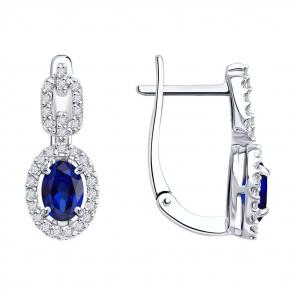 Серьги из белого золота SOKOLOV с бриллиантом и сапфиром 2021249-3 фото