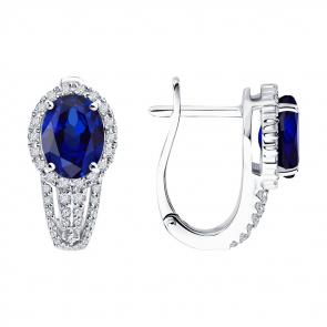 Серьги из белого золота SOKOLOV с бриллиантом и сапфиром 2021262-3 фото