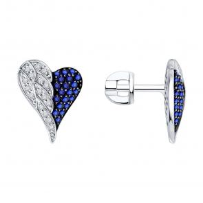 Золотые серьги SOKOLOV с бриллиантом и сапфиром 2021325-3 фото