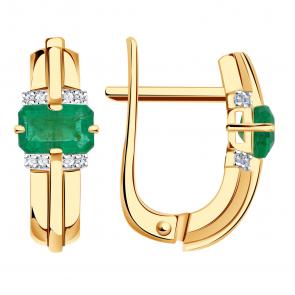 Золотые серьги Александра с бриллиантом и изумрудом 2021498ск фото