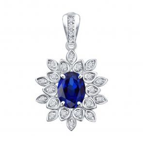 Подвеска из белого золота SOKOLOV с бриллиантом и сапфиром 2030372-3 фото