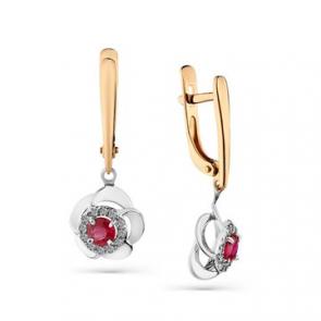 Серьги из комбинированного золота Мастер Бриллиант с бриллиантом и рубином 20M2-408362-00-03 фото