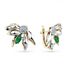 Серьги из комбинированного золота Мастер Бриллиант с бриллиантом и изумрудом 20M2-508674-00-01 фото