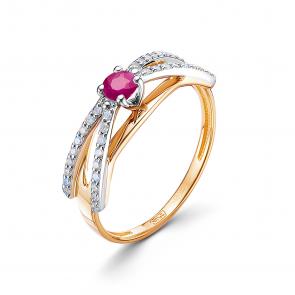 Кольцо из комбинированного золота Бриллианты Костромы с бриллиантом и рубином 20БК01-4059/3 фото