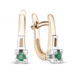 Серьги из комбинированного золота Бриллианты Костромы с изумрудом 20БК02-4092/1 фото