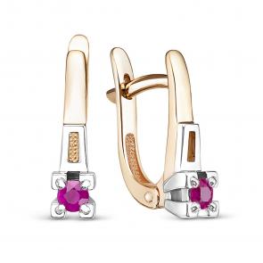 Серьги из комбинированного золота Бриллианты Костромы с рубином 20БК02-4092/3 фото