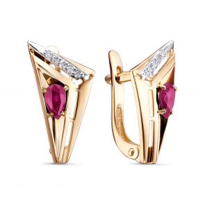Золотые серьги Бриллианты Костромы с бриллиантом и рубином 20БК02-4456/3 фото