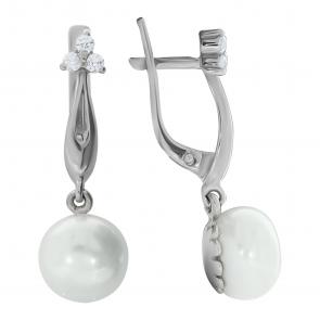 Серебряные серьги Жемчужное подворье с фианитом и жемчугом 21510557.0.b.000 фото
