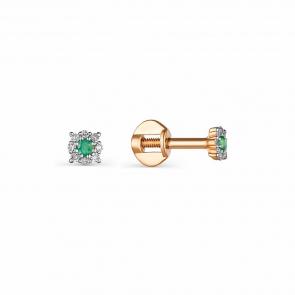 Золотые серьги АЛЬКОР с бриллиантом и изумрудом 22296-101 фото