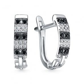 Серьги из белого золота АЛЬКОР с бриллиантом и чёрным бриллиантом 22322-213 фото