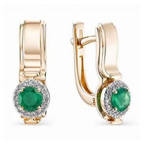 Золотые серьги АЛЬКОР с бриллиантом и агатом 22832-131 фото