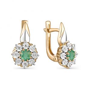 Золотые серьги АЛЬКОР с бриллиантом и изумрудом 23101-101 фото