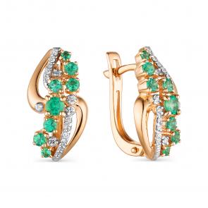 Золотые серьги АЛЬКОР с бриллиантом и изумрудом 23639-101 фото