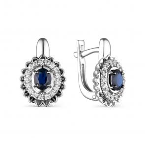 Серьги из белого золота АЛЬКОР с бриллиантом и сапфиром 23727-202 фото