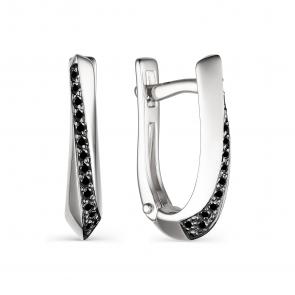 Серьги из белого золота АЛЬКОР с чёрным бриллиантом 23785-213 фото