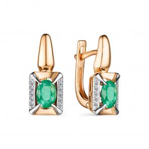 Золотые серьги АЛЬКОР с бриллиантом и изумрудом 23933-101 фото