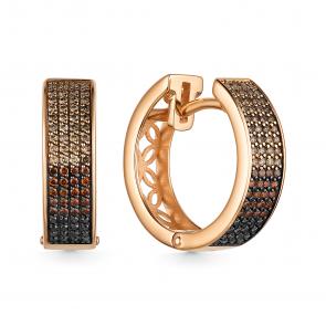 Золотые серьги АЛЬКОР с бриллиантом, чёрным бриллиантом и коньячным бриллиантом 24299-118 фото