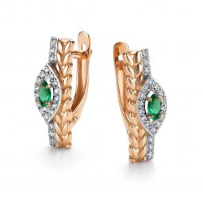 Золотые серьги АЛЬКОР с бриллиантом и изумрудом 24369-101 фото