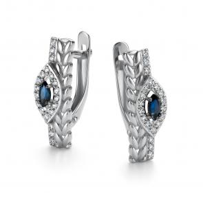 Серьги из белого золота АЛЬКОР с бриллиантом и сапфиром 24369-202 фото