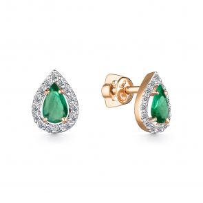 Золотые серьги АЛЬКОР с бриллиантом и изумрудом 24586-101 фото
