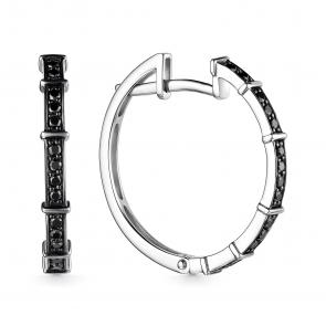 Серьги из белого золота АЛЬКОР с чёрным бриллиантом 24746-213 фото