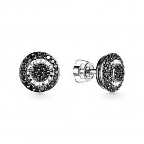 Серьги из белого золота АЛЬКОР с чёрным бриллиантом 24747-213 фото