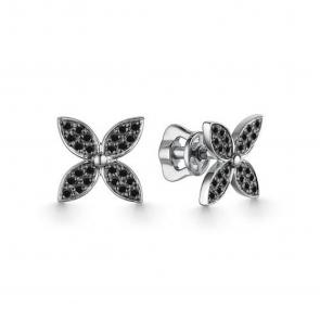 Серьги из белого золота АЛЬКОР с чёрным бриллиантом 25108-213 фото