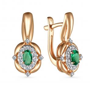 Золотые серьги АЛЬКОР с бриллиантом и изумрудом 25164-101 фото