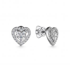 Серьги из белого золота АЛЬКОР с бриллиантом 25254-200 фото