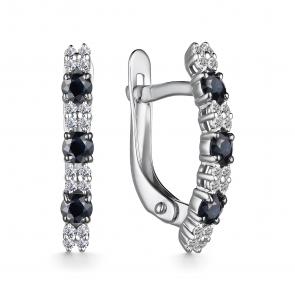 Серьги из белого золота АЛЬКОР с бриллиантом и сапфиром 25261-202 фото