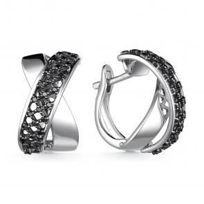 Серьги из белого золота АЛЬКОР с чёрным бриллиантом 25285-213 фото