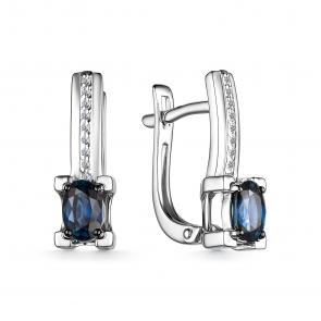 Серьги из белого золота АЛЬКОР с бриллиантом и сапфиром 25374-202 фото